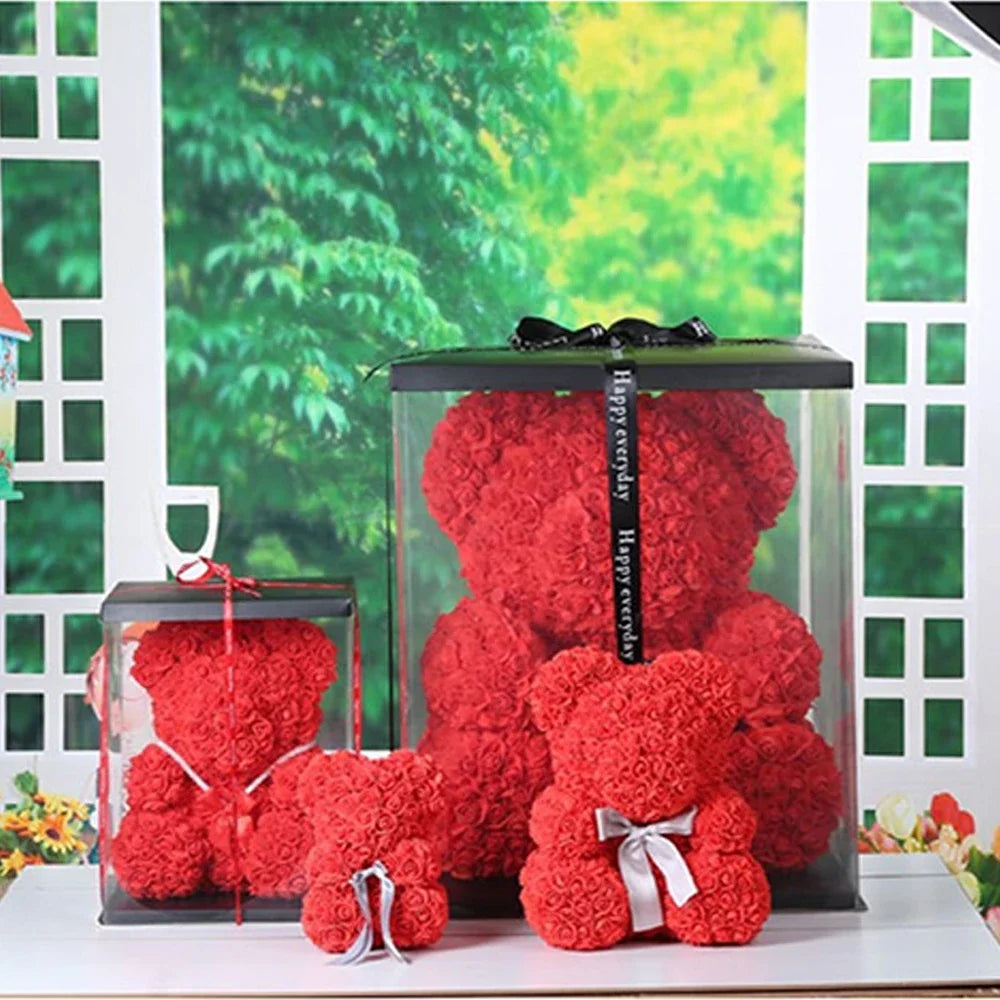 Ours en Roses 25/40 cm – Cadeau Romantique Saint-Valentin, Anniversaire & Mariage