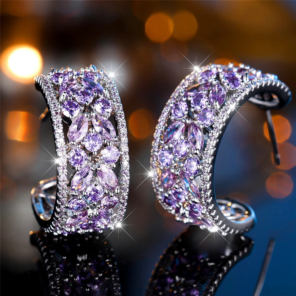 Boucles d’Oreilles Luxe Femme – Cristal Zircon Multicolore Argenté