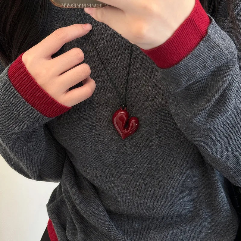 Collier Femme – Pendentif Cœur Rouge Vintage (Années 80)