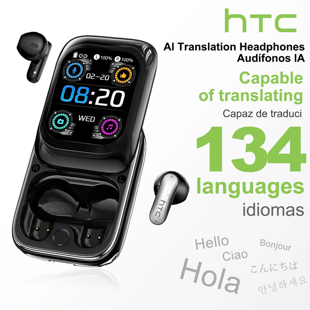 HTC NE48 – Écouteurs Bluetooth TWS AI – Traducteur Intelligent – Écran Ultra HD – Autonomie 48h