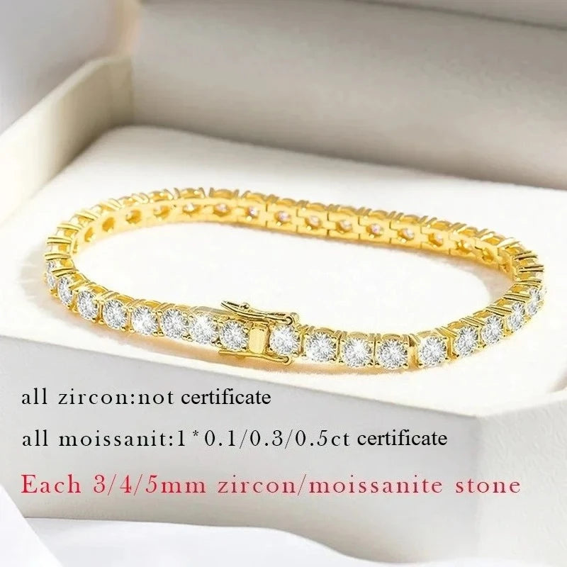 Bracelet de Tennis Moissanite S925 – Luxe Étincelant Plaqué Or 18K