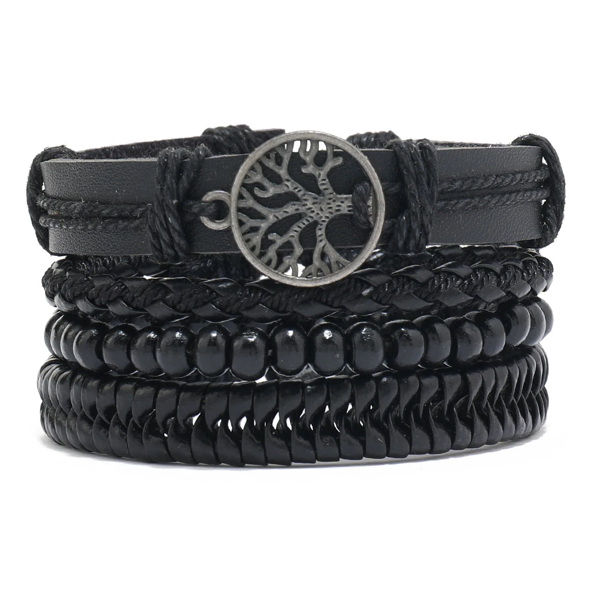 Bracelet Homme Luxe – Set de 4 Bracelets Tressés en Cuir (Style Ethnique Tribal)