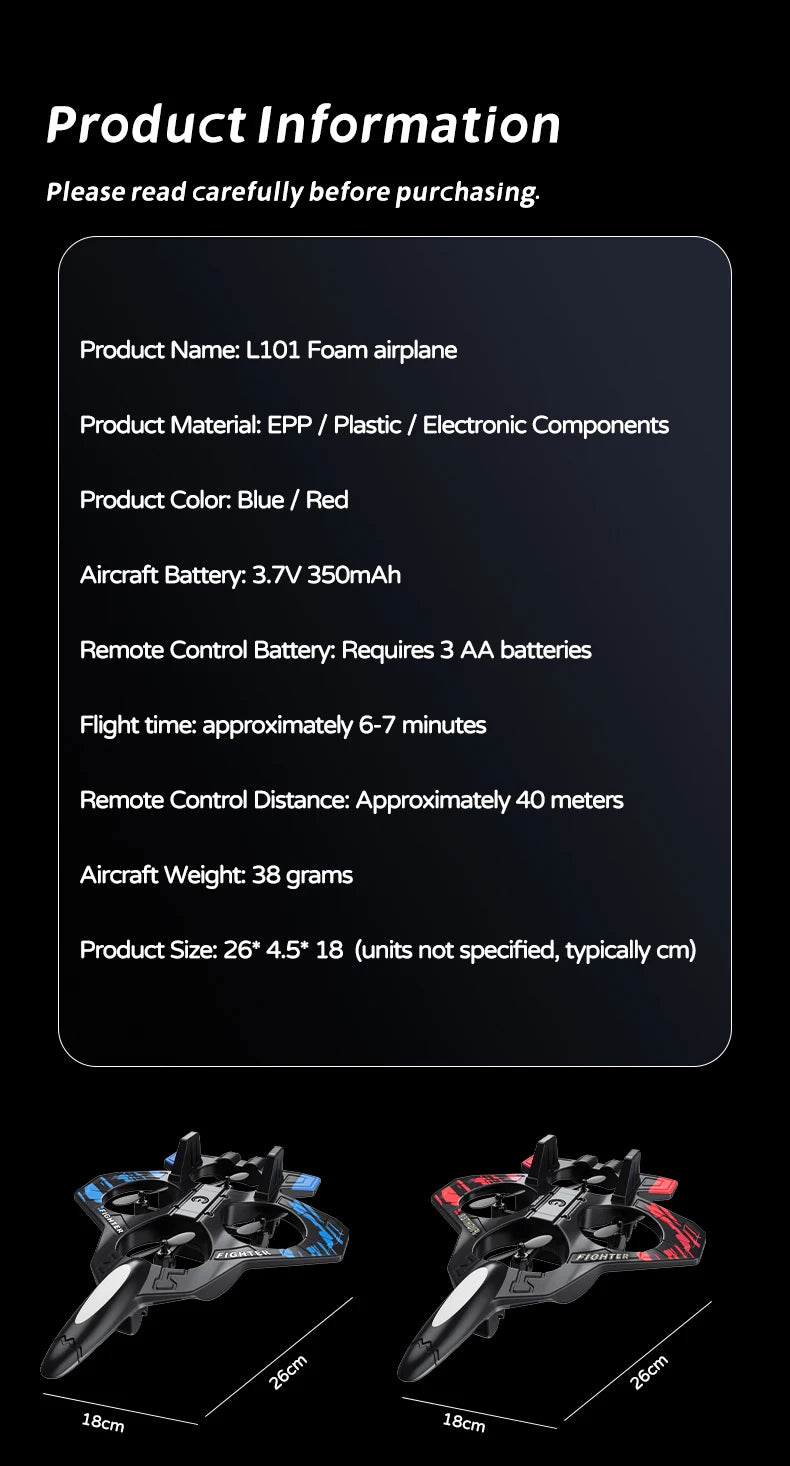 Avion RC L101 en Mousse – LED, Cascades 3D & Télécommande 2.4G