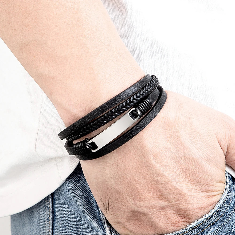 Bracelet Homme Multicouche Cuir & Acier – Style Classique XQNI