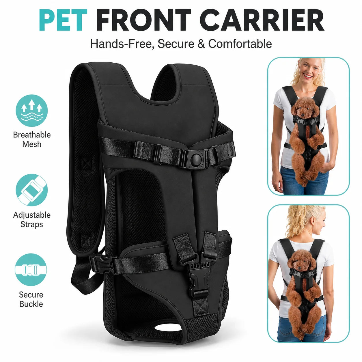 Sac de portage ventral pour chien — mains libres, mesh respirant