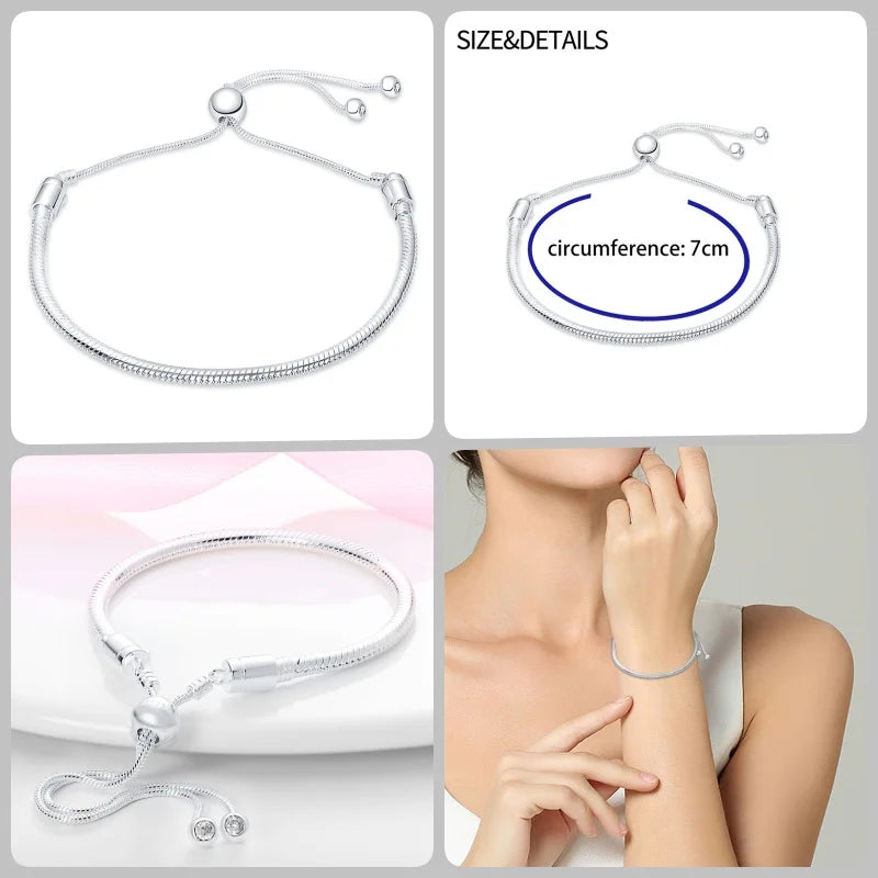 Bracelet en Argent 925 – Cœur Pavé Zircone & Infinity – 17 à 20 cm