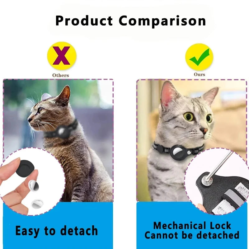 Collier chat support AirTag étanche avec grelot — réfléchissant