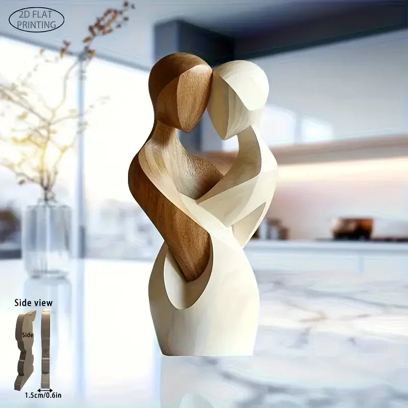 Statue Couple en Bois – Décoration Moderne 2D (Ornement Élégant)