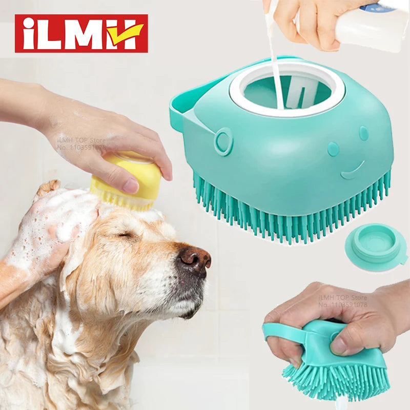 Brosse de bain en silicone pour chien et chat — distributeur de shampoing