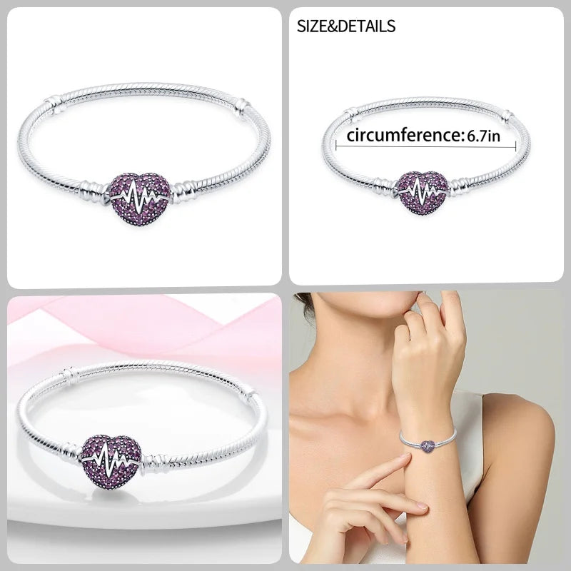Bracelet en Argent 925 – Cœur Pavé Zircone & Infinity – 17 à 20 cm