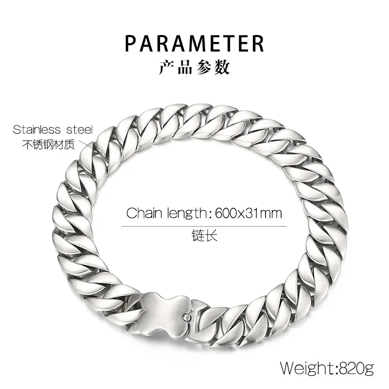 Collier Chaîne Cubaine Large – Acier Inoxydable 316L | Style Punk & Rap (20–31 mm)