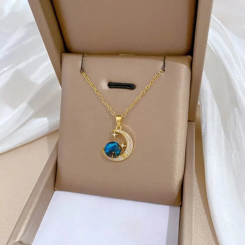 Collier Femme – Série Star Series (Acier Titane & Planète/Lune)