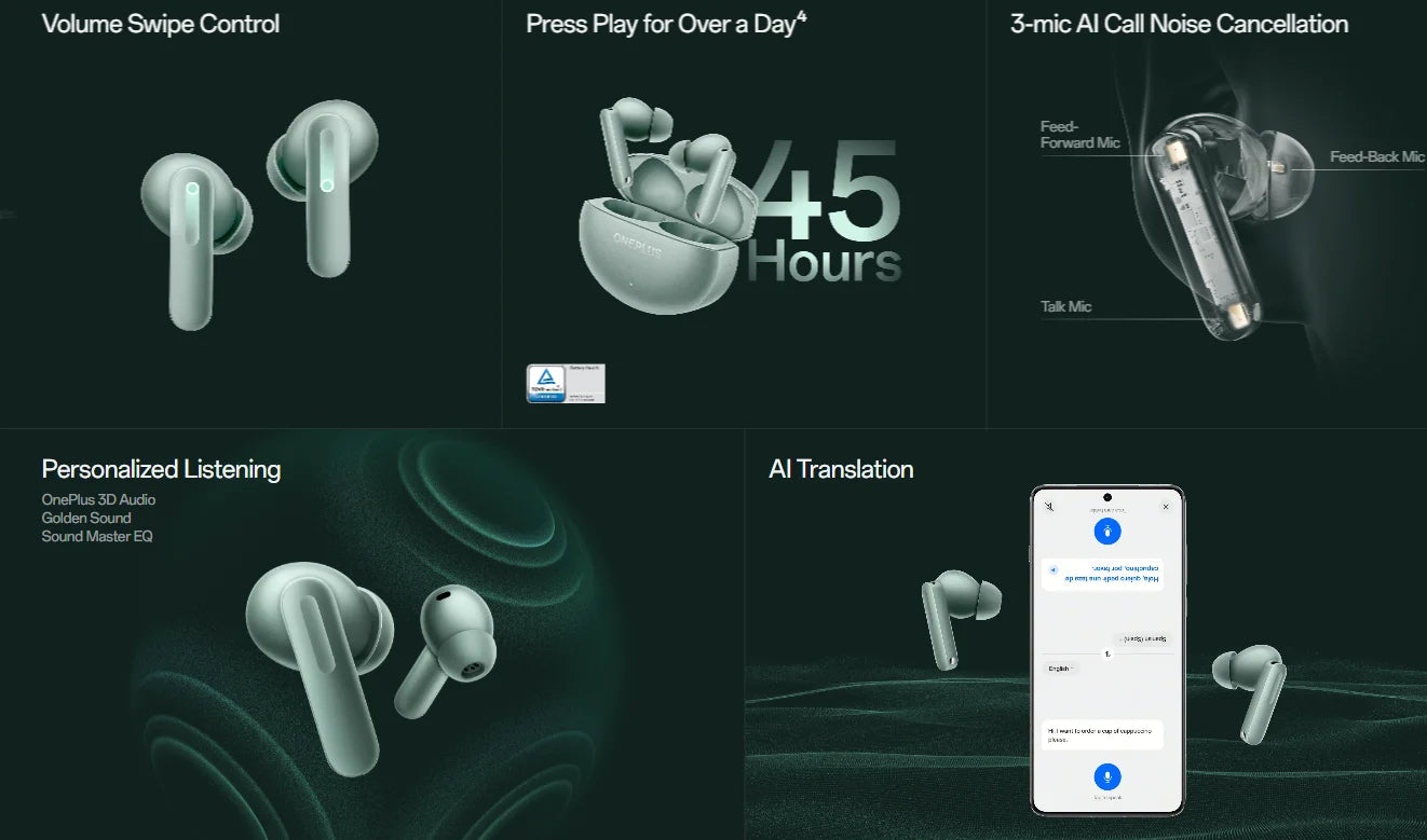 OnePlus Buds 4 – Écouteurs Bluetooth 5.4 ANC 55dB | 45h d’Autonomie | IP55