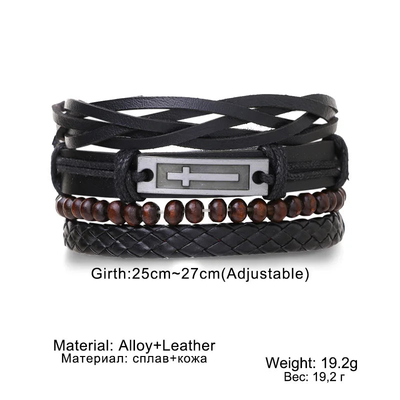 Bracelet Homme Luxe – Set de 4 Bracelets Tressés en Cuir (Style Ethnique Tribal)