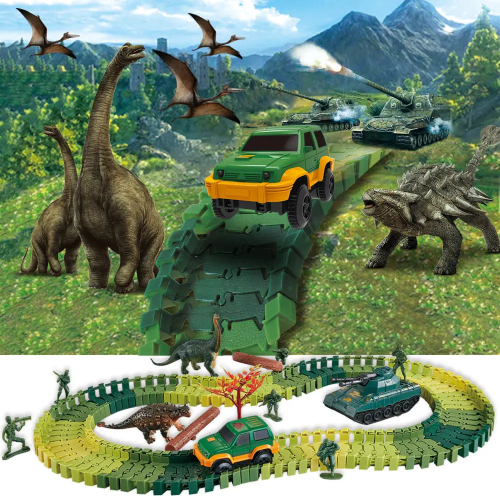 Piste de Course Dinosaure Flexible – Voiture Flash / Sans Lumière – Jouet Éducatif Enfants