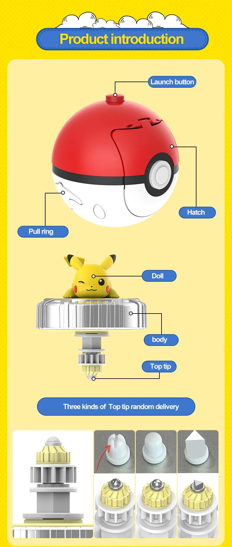 Toupie Pokémon – Pikachu, Mew, Évoli, Salamèche & Carapuce | Gyro Battle Pokéball