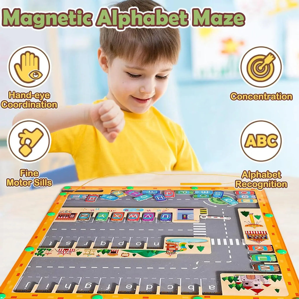 Labyrinthe Magnétique Montessori – Couleurs & Chiffres | Jouet en Bois Motricité Fine (3–5 ans)