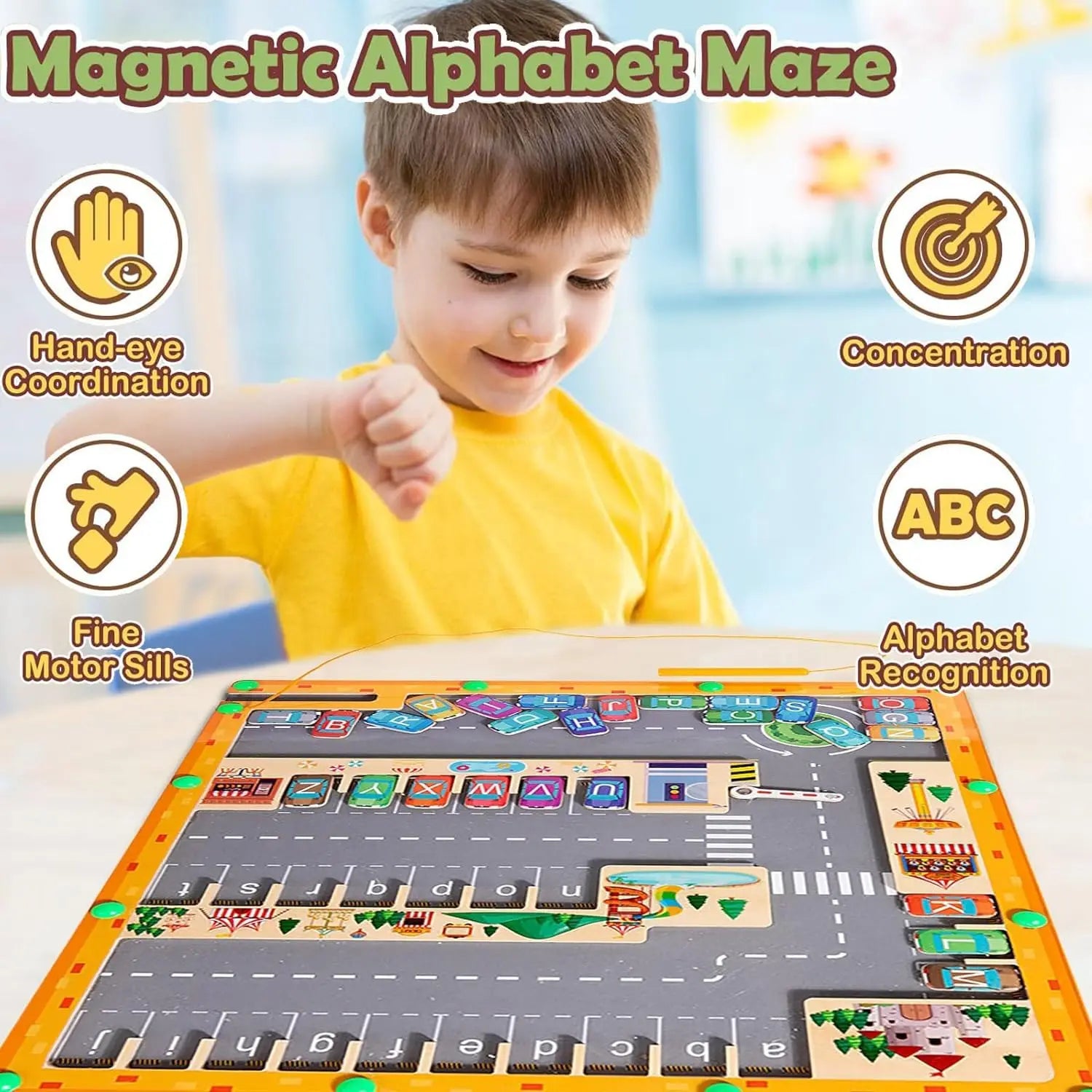 Labyrinthe Magnétique Montessori – Couleurs & Chiffres | Jouet en Bois Motricité Fine (3–5 ans)