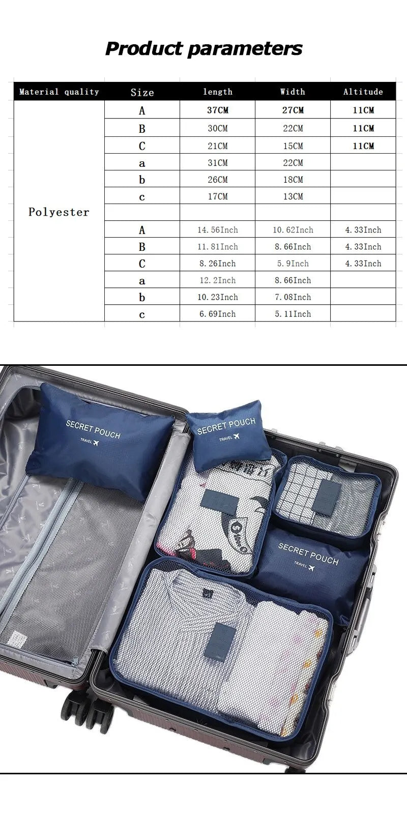 Ensemble de 6 Sacs de Rangement pour Voyage – Organisateurs de Bagages Imperméables & Pliables