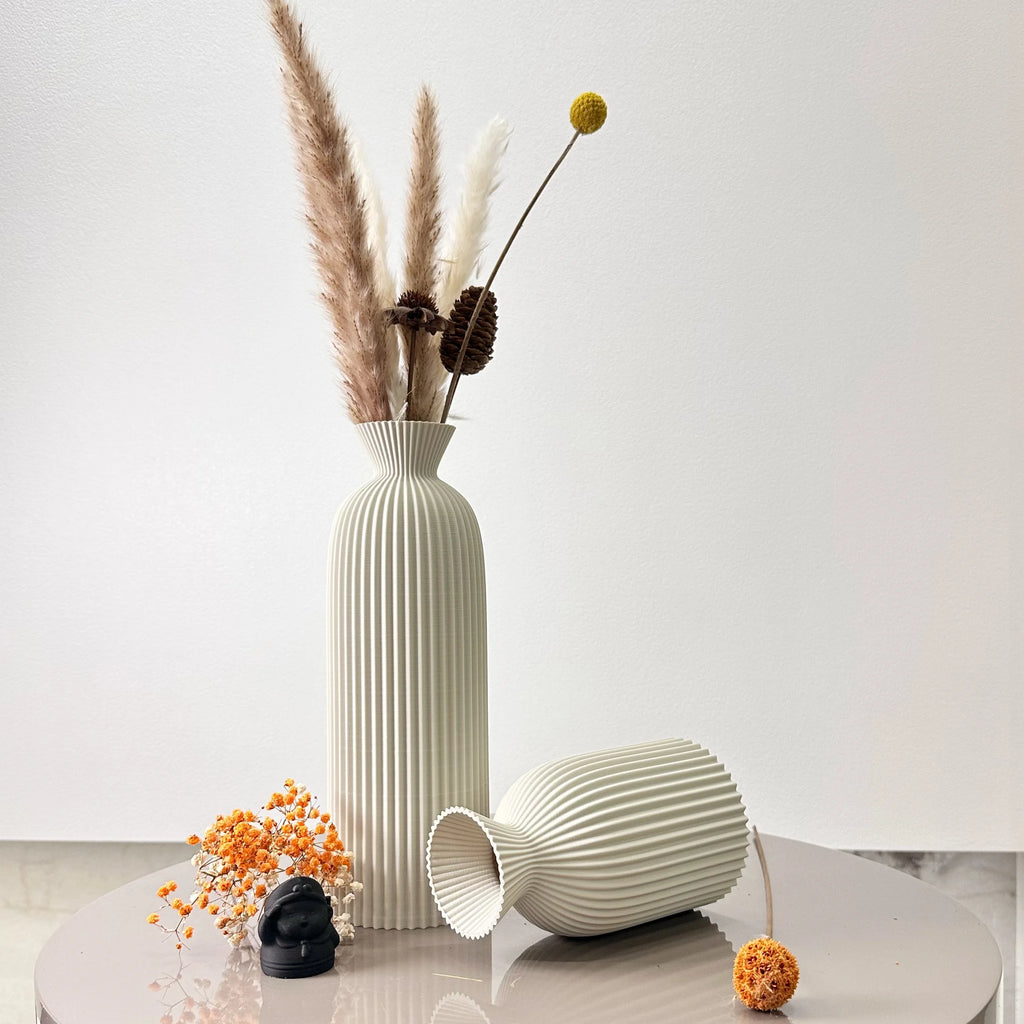 Vase Décoratif Ondulé – Lot de 2 – Design Moderne pour Fleurs Séchées