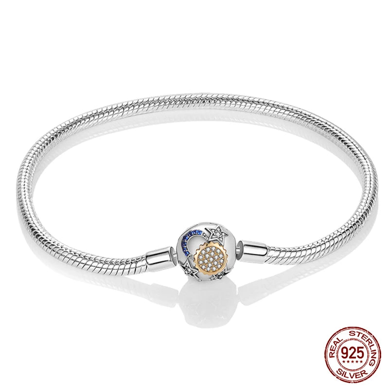 Bracelet en Argent 925 Original – Étoile, Lune & Trèfle Porte-Bonheur