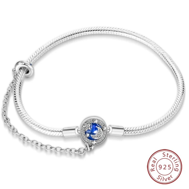 Bracelet en Argent 925 Original – Étoile, Lune & Trèfle Porte-Bonheur