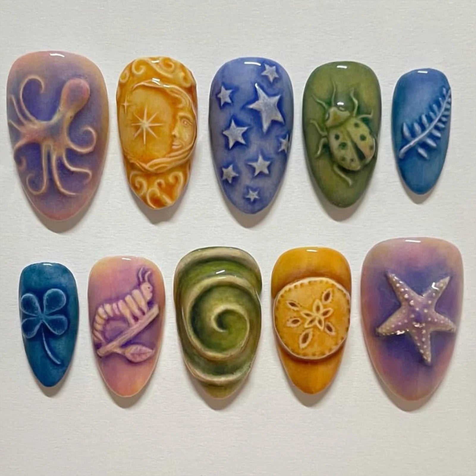 Set de 24 Faux Ongles Fleur Blanche  – Dégradé Pastel Rose & Jaune Chic