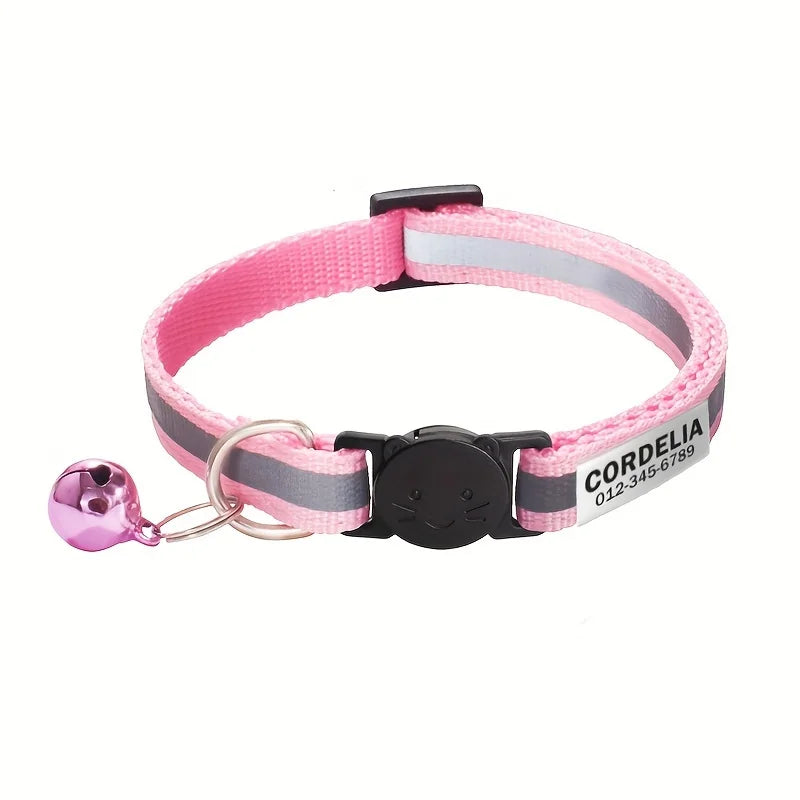Collier réfléchissant personnalisable pour chat avec grelot — gravure offerte