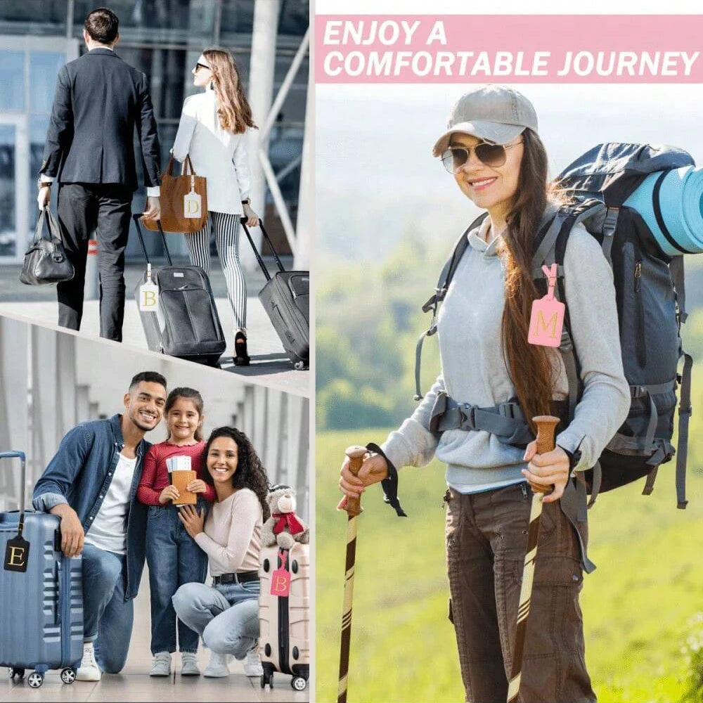 Étiquette de Bagage Personnalisée en Cuir PU – Lettre Initiale A–Z avec Protection Confidentialité