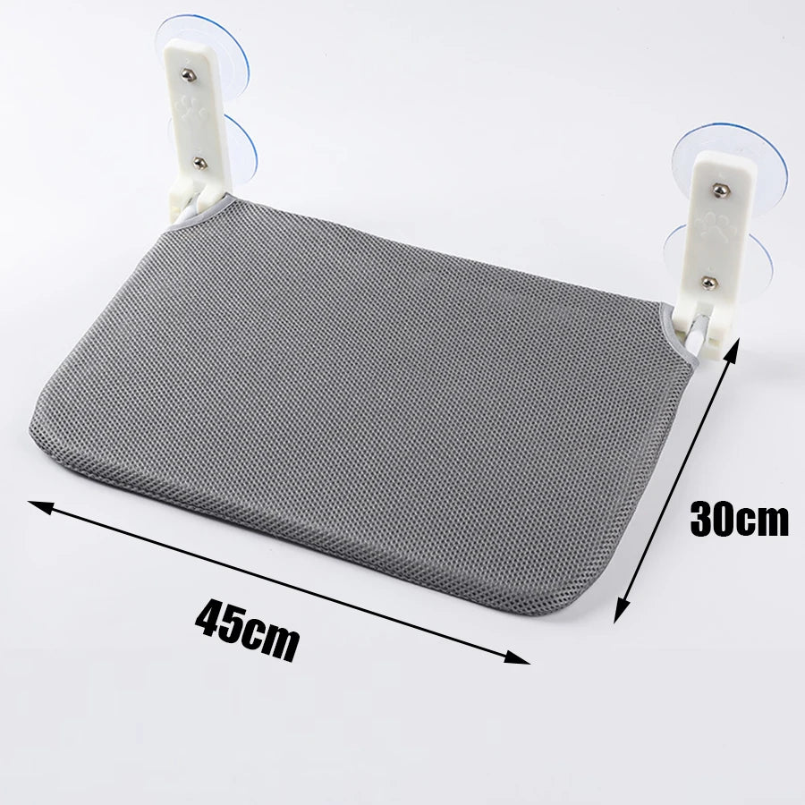 Hamac de fenêtre pliable en mesh pour chat — sans montage, double ventouse