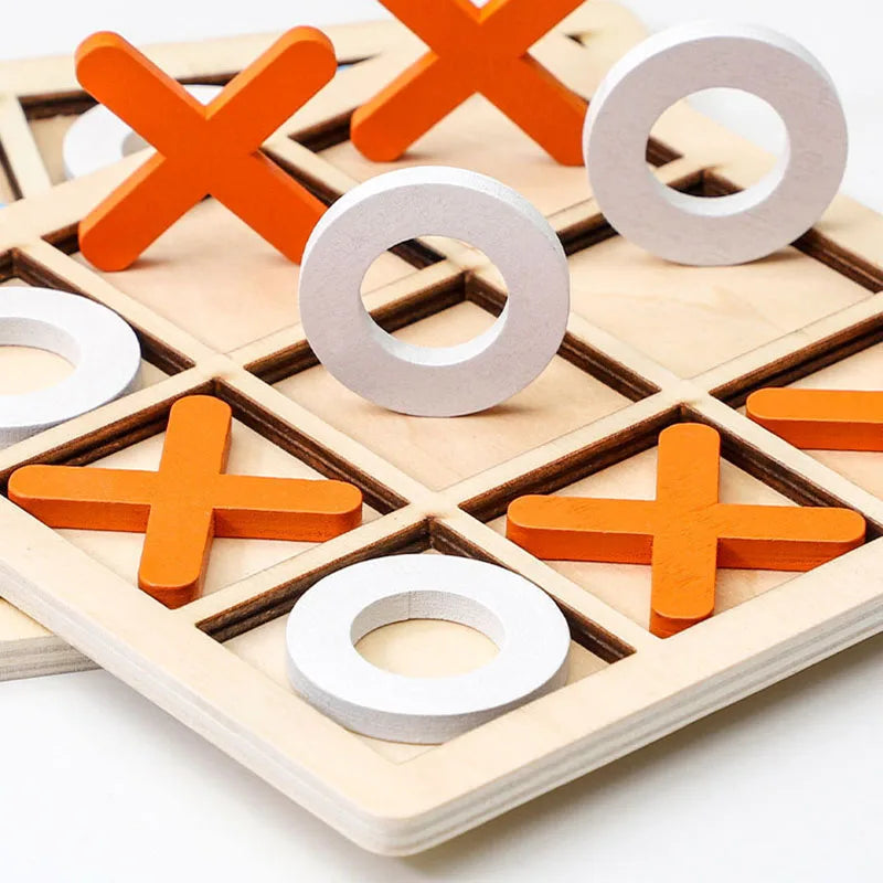 Puzzle d’Échecs Montessori XO – Formes Géométriques 3D – Jeu Éducatif en Bois (3+)
