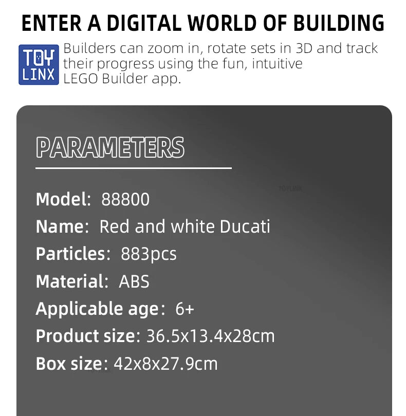 Moto de Collection ToylinX – Kit de Construction Technique 883 Pièces (Modèle 88800)