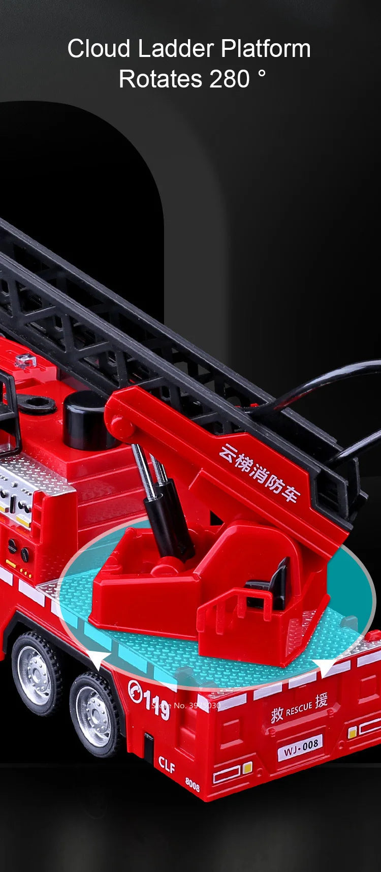 Modèle Camion de Pompier 1:32 – Son & Lumière, Échelle / Arroseur Rétractable