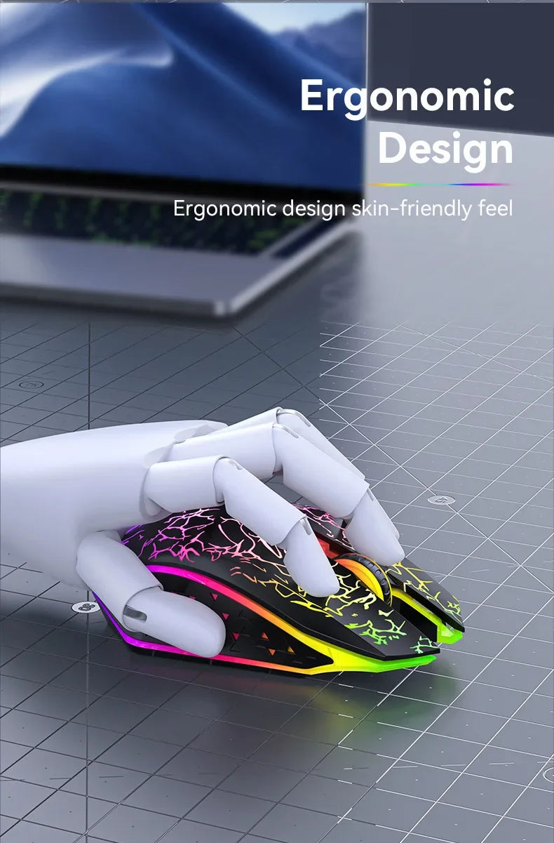 Souris de Jeu Sans Fil Ergonomique RGB – Bluetooth & 2.4G, Rechargeable (6 Boutons)