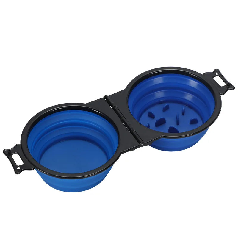 Double gamelle pliable de voyage pour chien et chat — 2-en-1 eau et croquettes
