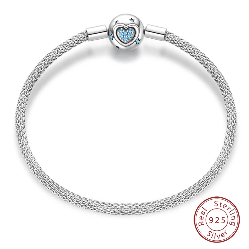 Bracelet en Argent 925 Original – Étoile, Lune & Trèfle Porte-Bonheur