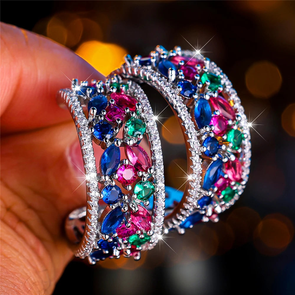 Boucles d’Oreilles à Tige Femme – Cristal CZ Multicolore Luxe