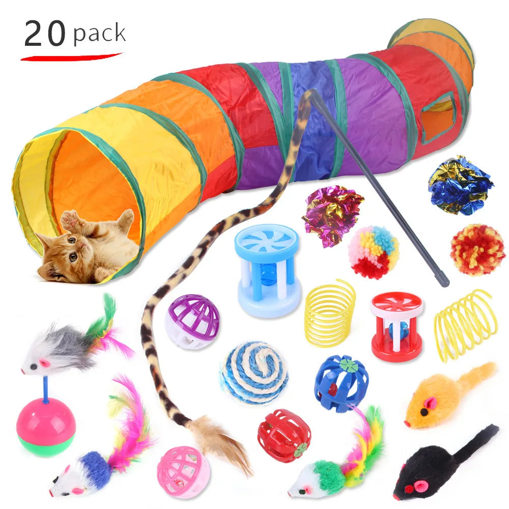 Ensemble de jouets pour chat — tunnel, canne à plume, souris et balles