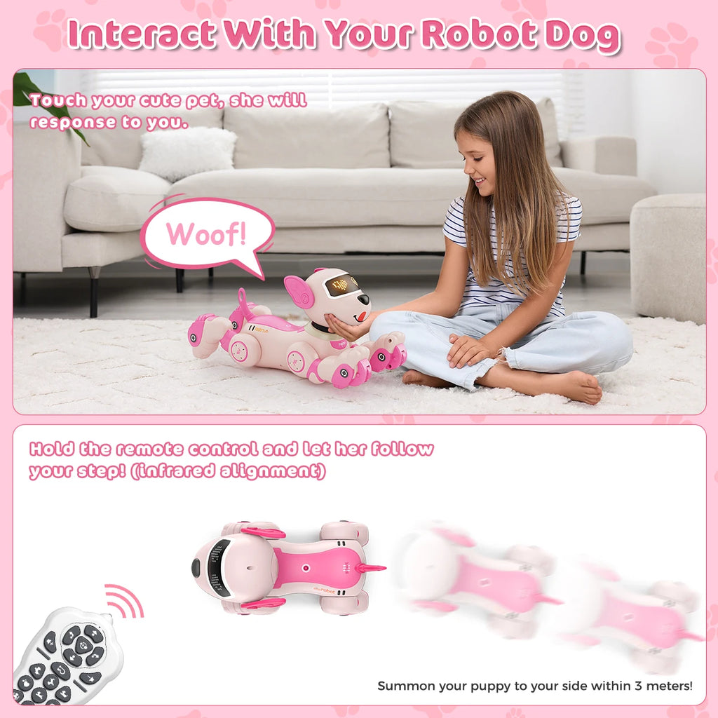 Robot Chien Interactif VATOS – Télécommande 2.4GHz – Commandes Vocales & Tactiles – Jouet Éducatif Enfant