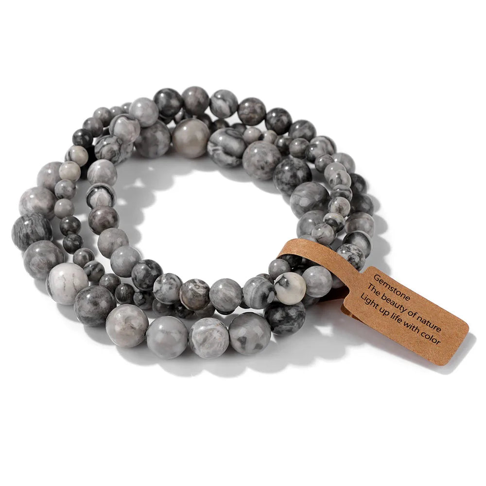 Ensemble de Bracelets en Pierres Naturelles – 3 Pièces – Perles 4 / 6 / 8 mm – Unisexe – Équilibre & Bien-Être