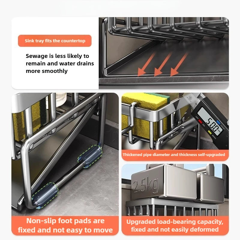 Étagère d’Évier en Acier Inoxydable – Support Torchons & Rangement Cuisine | Sans Perçage