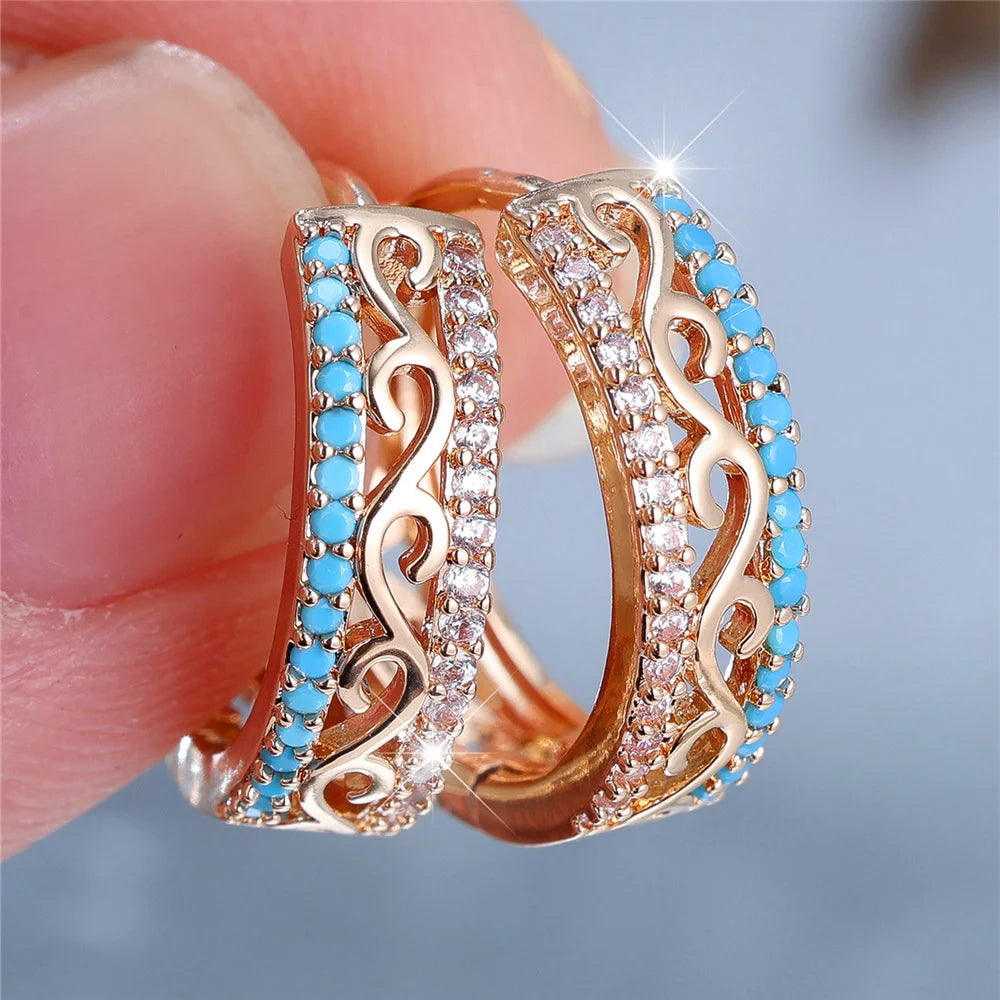 Boucles d’Oreilles Créoles Femme – Pierre Extron Vert & Blanc Doré