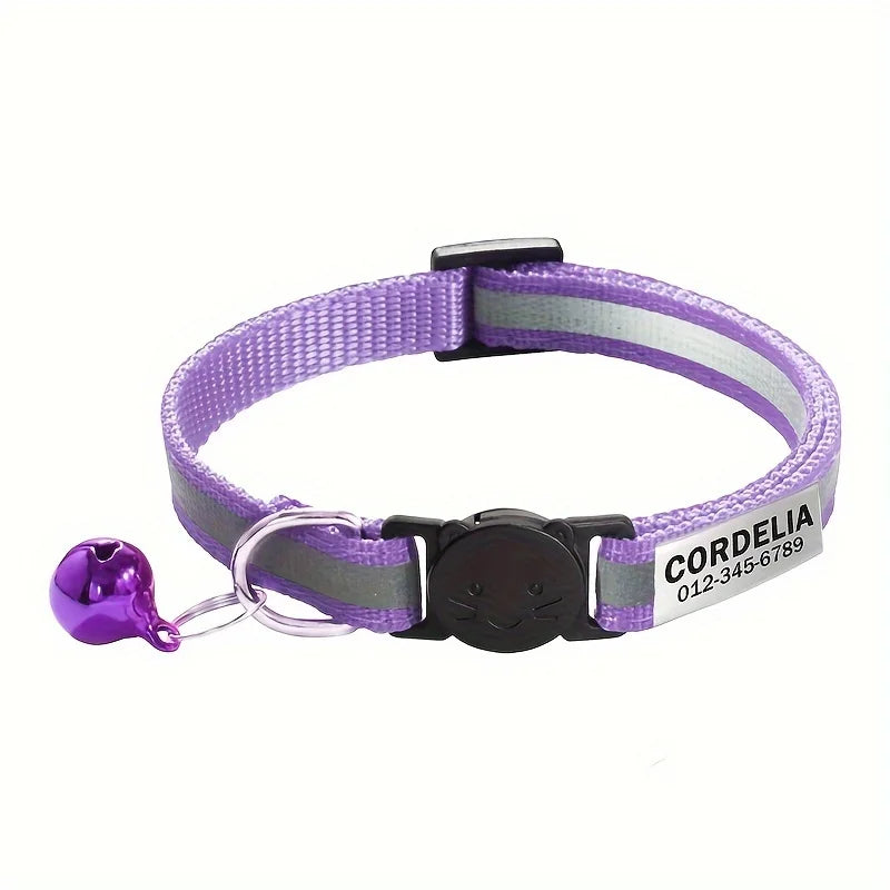 Collier réfléchissant personnalisable pour chat avec grelot — gravure offerte