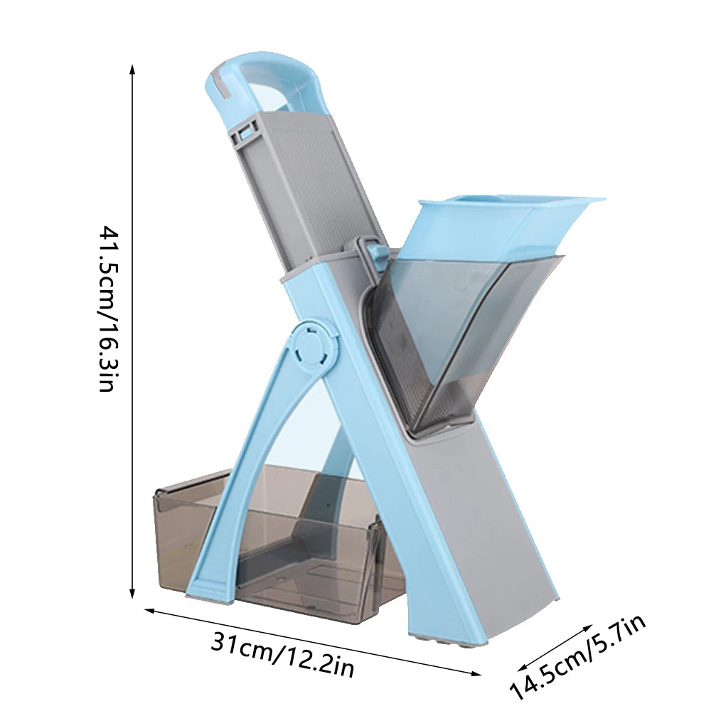 Trancheuse à Légumes Sécurisée 4-en-1 – Julienne & Coupe Réglable (Bleu Ciel)