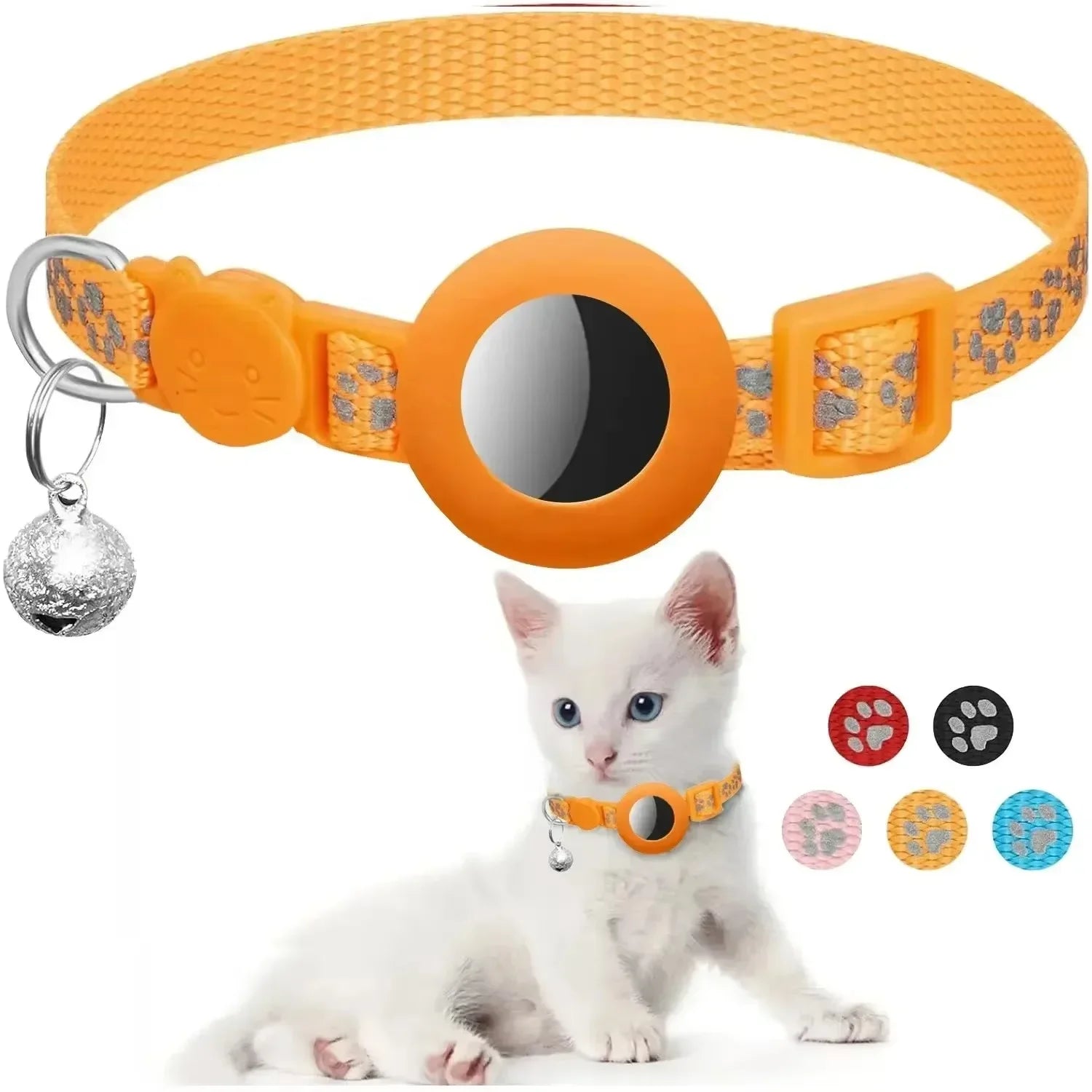 Collier de sécurité pour chat avec grelot — réfléchissant, support AirTag