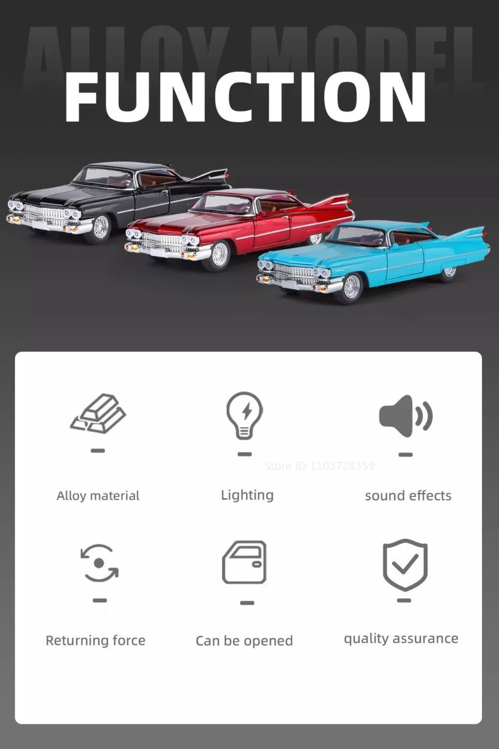 Eldorado Biarritz & Charger 1970 – Voitures Miniatures 1:32 en Alliage | Son & Lumière | Portes Ouvrantes