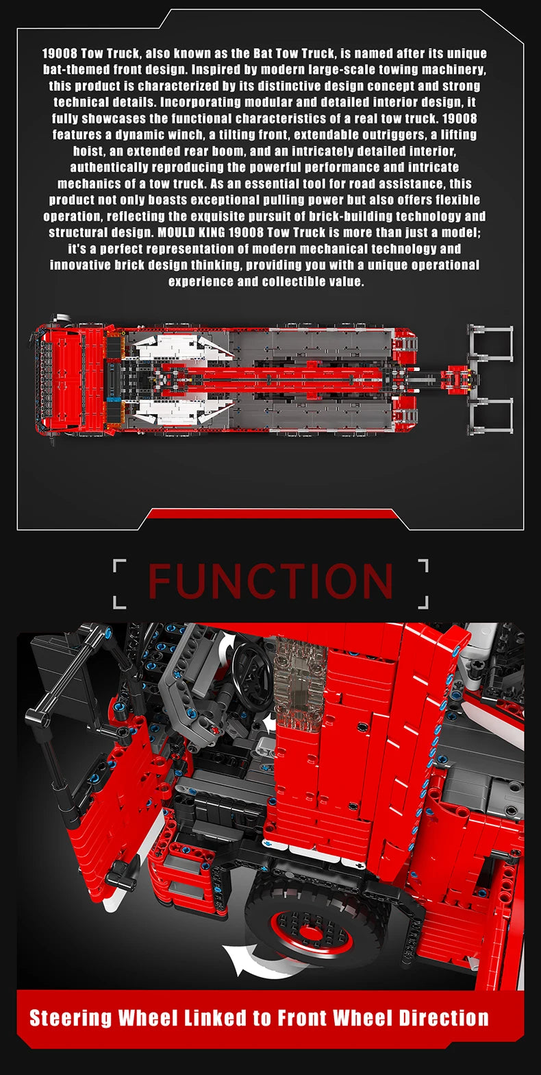 Mould King 19008 – Camion de Remorquage Télécommandé (Bloc Technique Compatible LEGO)