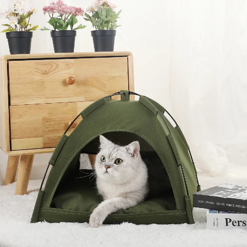 Tente niche pliable pour chat — couchage cosy d'hiver