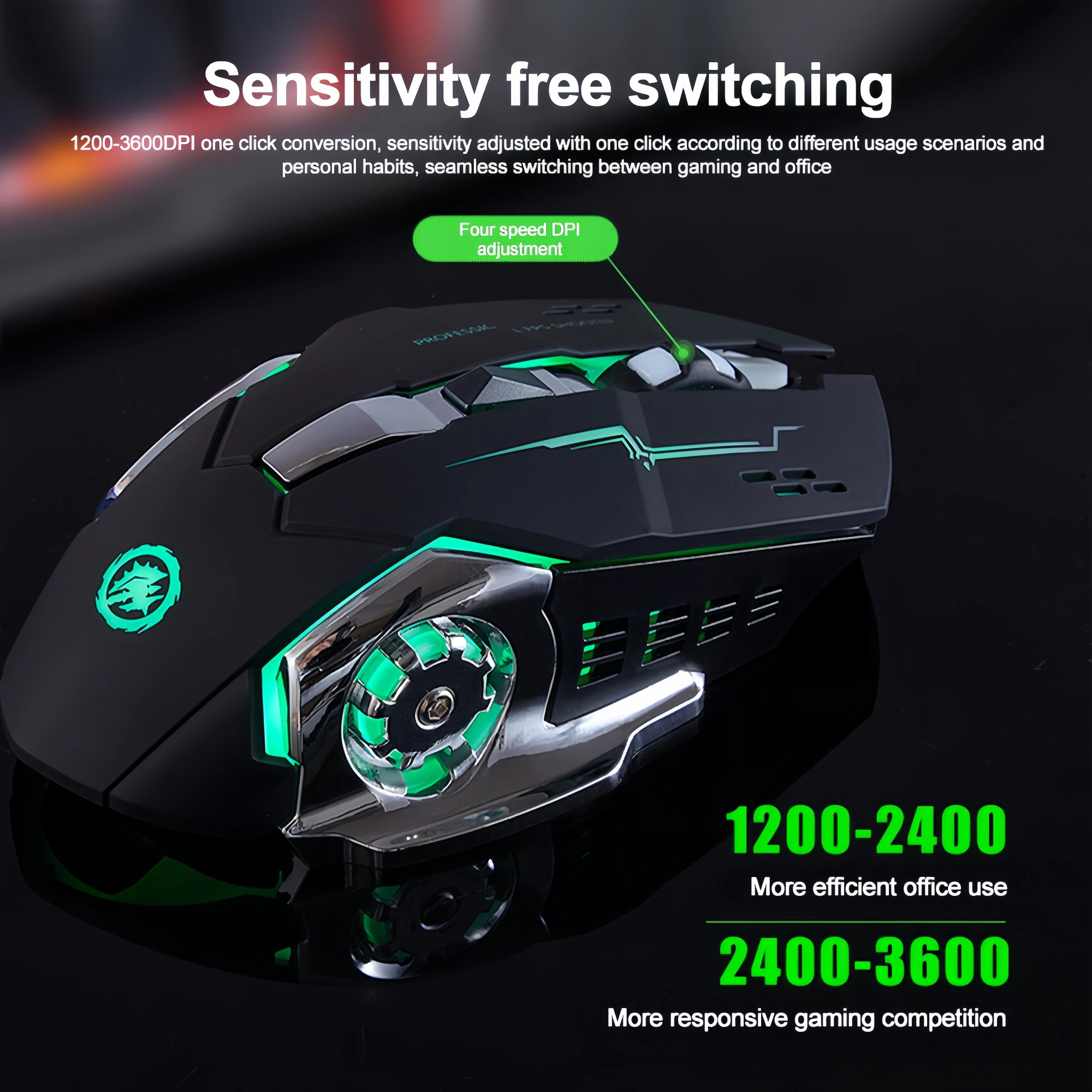Souris Gaming Sans Fil RGB – Bluetooth 5.2 & 2.4G, Silencieuse, 3600 DPI