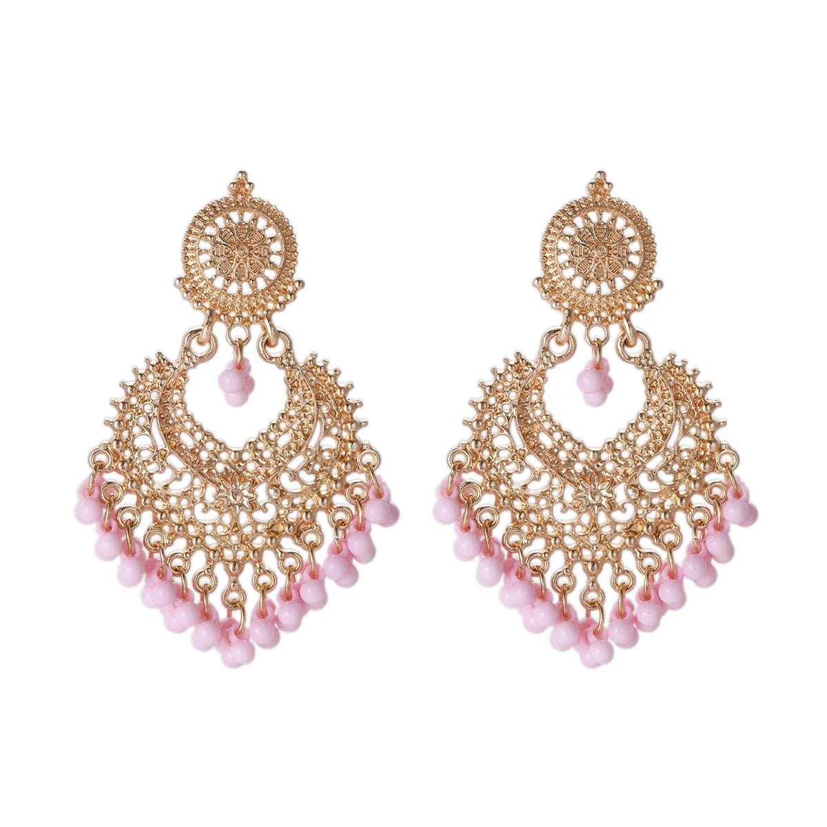 Boucles d’Oreilles Ethniques Cœur & Gland – Plaqué Or Style Bohème